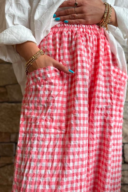 Nonni Gingham Shelby Barrel Pant Sherbet Coral